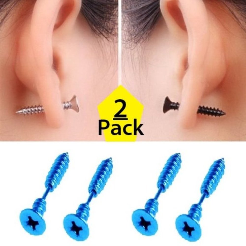 NEW 2-PAIR Screw Ear Stud Earrings Stainless Steel